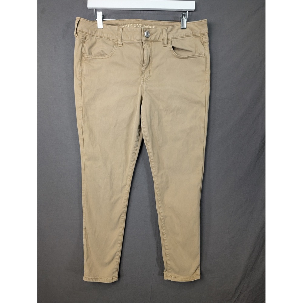 American Eagle Womens Super Super Stretch Skinny Khaki Pants Tan Chino 14 Short